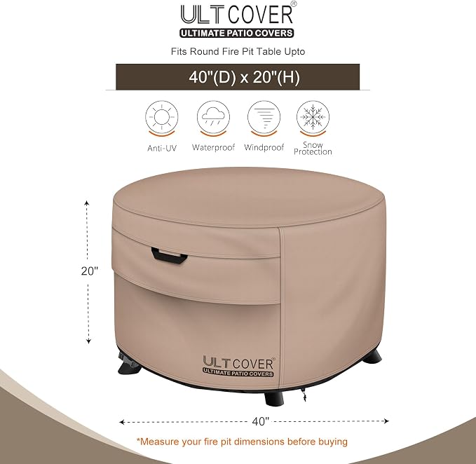 ULTCOVER Round Patio Fire Pit Table Cover 40 inch Outdoor Waterproof Fire Bowl - Image 2