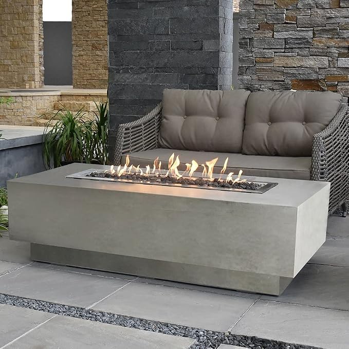 Elementi | Granville Gas Fire Pit Cast Concrete 60" Rectangular Fire Table - Image 6