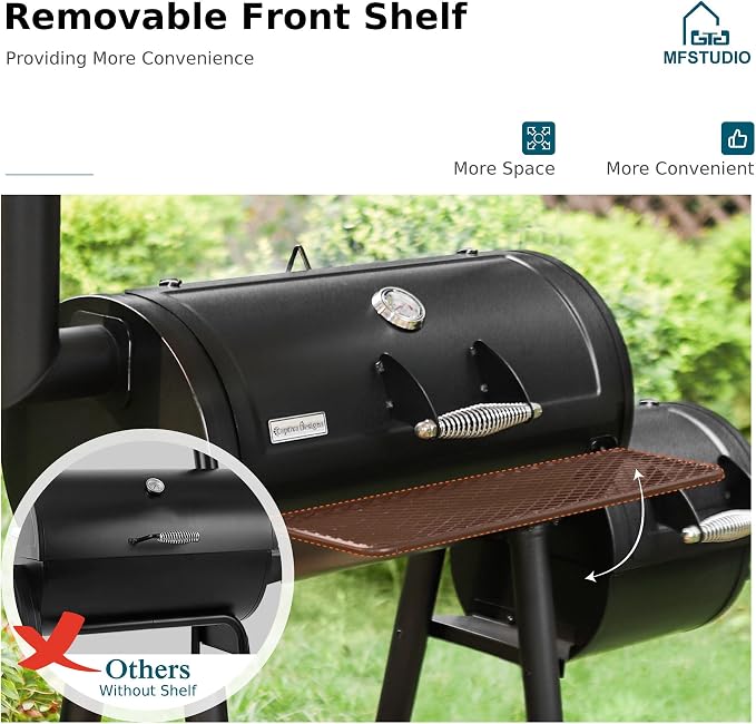 MFSTUDIO Heavy Duty Charcoal Wood Offset Outdoor Smoker Grill, Charcoal Grill - Image 5