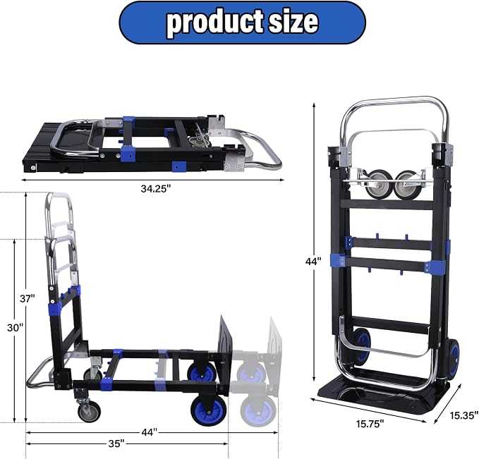 Upgraded 3 in 1 Folding Hand Truck, 600lbs Capacity, Heavy Duty Convertible - Image 2