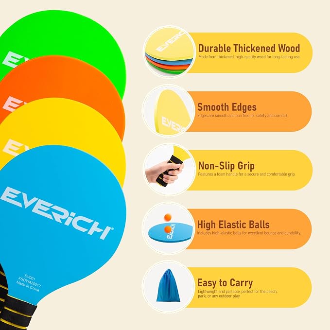 EVERICH TOY Paddle Ball Set – Indoor & Outdoor Racket Game - Image 3
