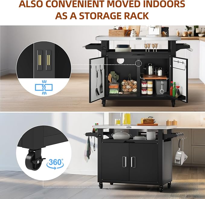 NUUK Outdoor Grill Cart with Storage Cabinet Metal Kitchen Island Prep Table - Image 3