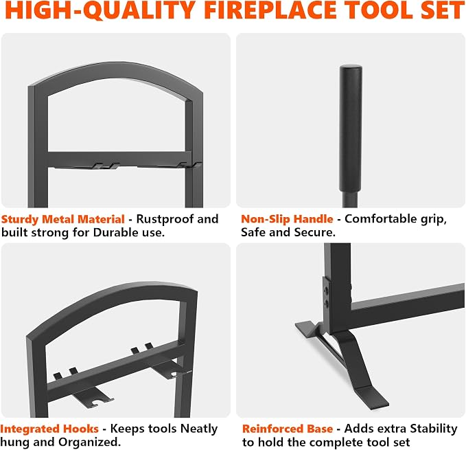 6 Pcs Fireplace Tools Set with Log Carrier, HXJLJY 34" Fireplace Accessories - Image 5