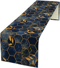 Marble Table Runner, Dark Blue Gold Modern Marble Leaf Aesthetic Geometric by Unknown