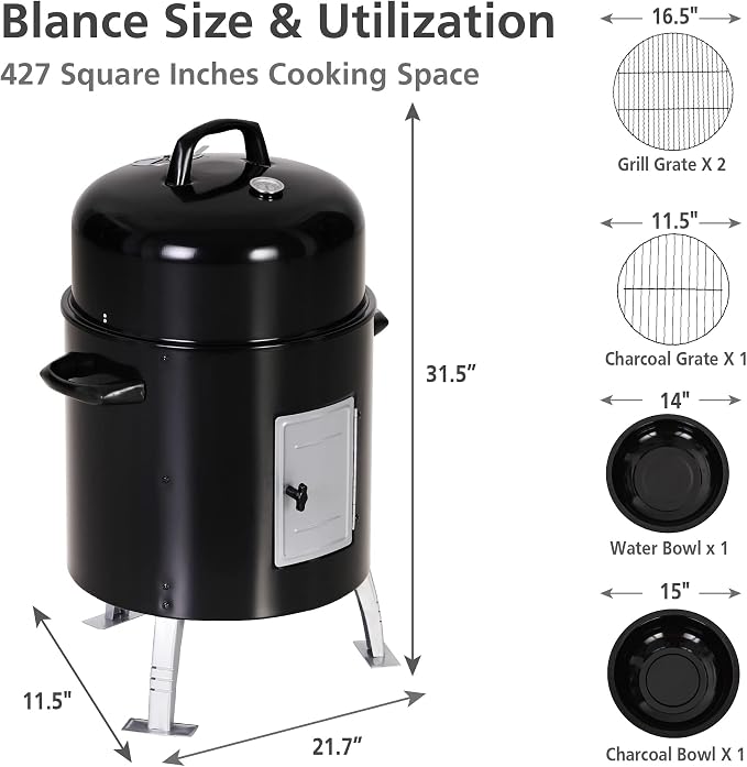 Sophia & William 17" Vertical Charcoal Smoker Grills - Image 2