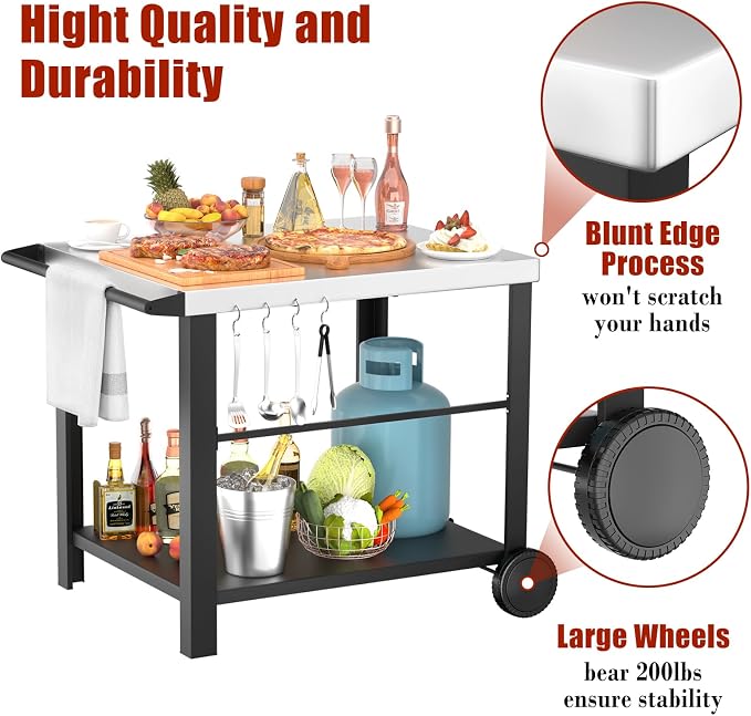 34" x 24" Movable Stainless Steel Flattop Grill Cart - Image 3