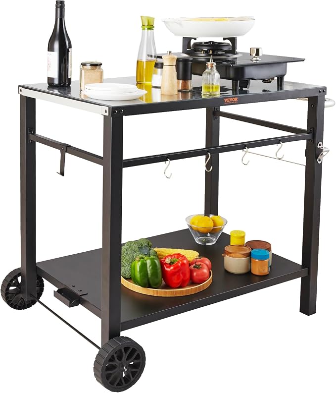 VEVOR Outdoor Grill Cart with Double-Shelf, BBQ Movable Food Prep Table with - Image 9