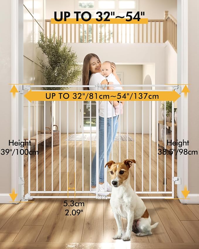 Baby Gate for Stairs Doorways & Kitchen, Extra Wide 32"-54" W x 39" H Extra Tall - Image 7