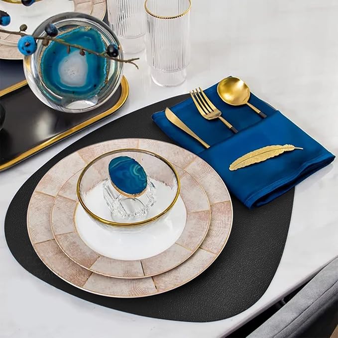 Herda Black Placemats Set of 6 for Dining Table Mats, Faux Leather Place Mats - Image 6