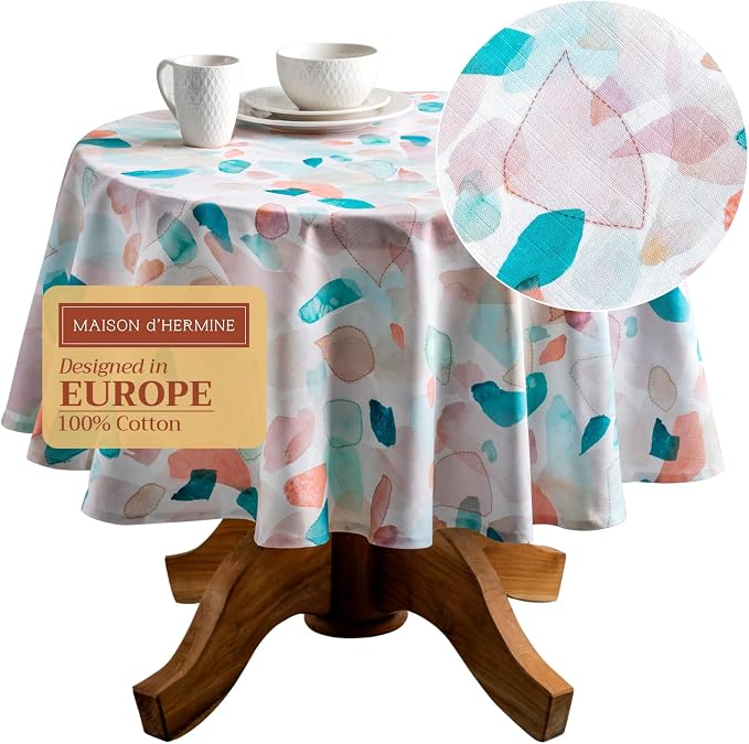 Maison d' Hermine Table Cloth Round Table 100% Cotton 63 Inches Tablecloth by MaisondHermine