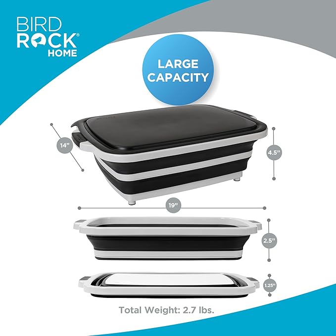 BIRDROCK HOME Collapsible Large BBQ Prep Tub w/Cutting Board, Portable Silicone - Image 3