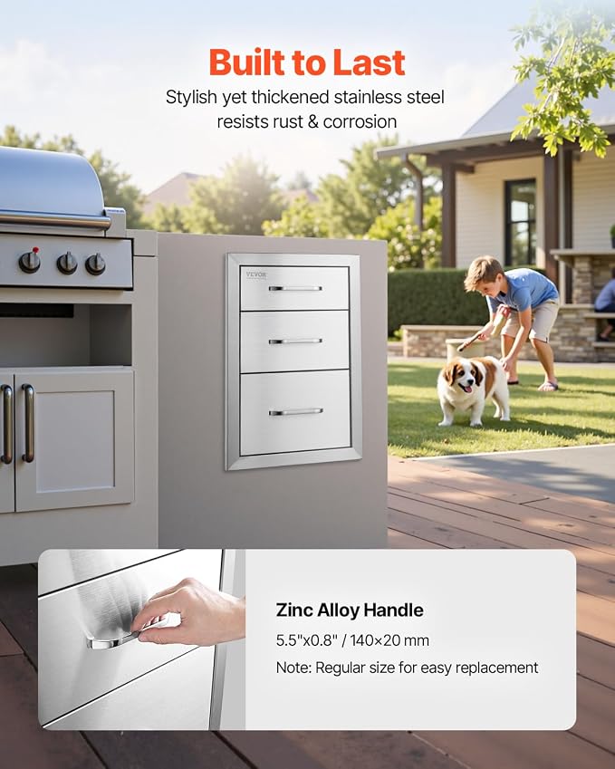 VEVOR 14x20.3 Inch Outdoor Kitchen Drawers Stainless Steel, Flush Mount Triple - Image 5