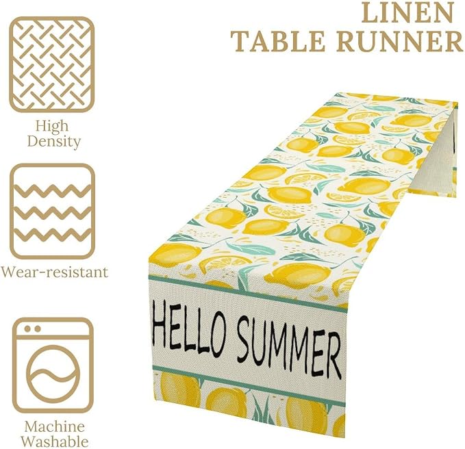 Spring Yellow Lemon Table Runner, Hello Summer Seasonal Exotic Fresh Fruits - Image 4