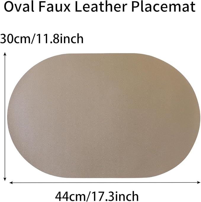 Oval Faux Leather Placemats Set of 6, Reversible PU Placemat - Image 3