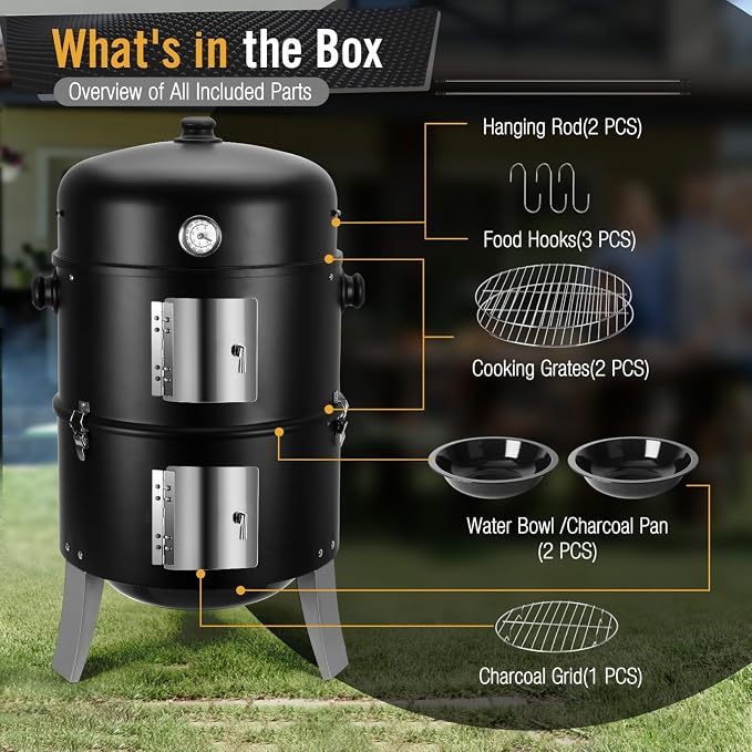 BBQ Charcoal Smoker for Meat: 16 Inch Heavy Duty 4 In 1 BBQ Charcoal Grills - Image 6