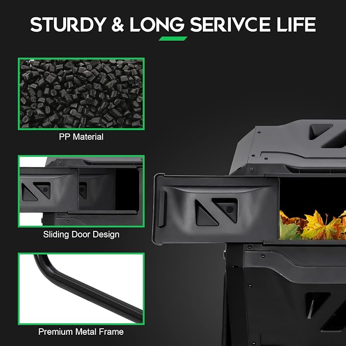 F2C Compost Bin Outdoor 43 Gallon Garden Dual Chamber Composter Bin - Image 3