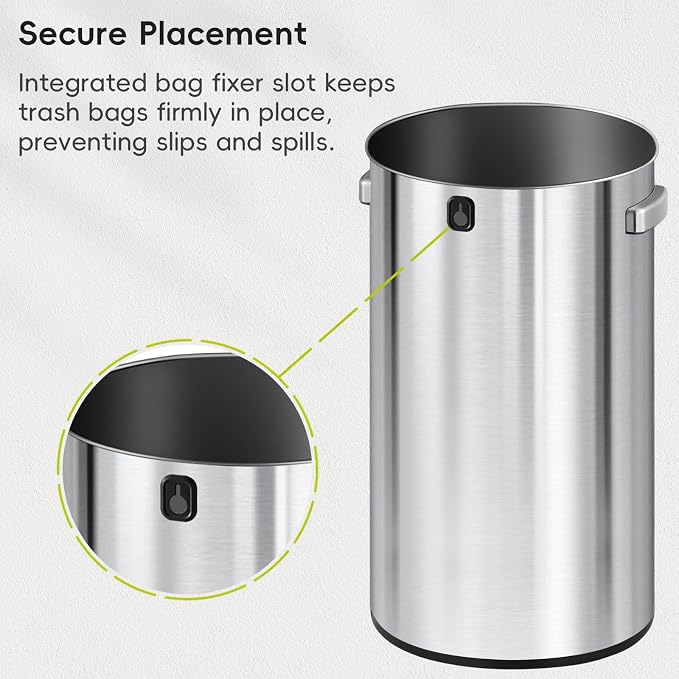 EKO 32-Gallon Round Stainless Steel Open Top Trash Can, Large Commercial Waste - Image 7