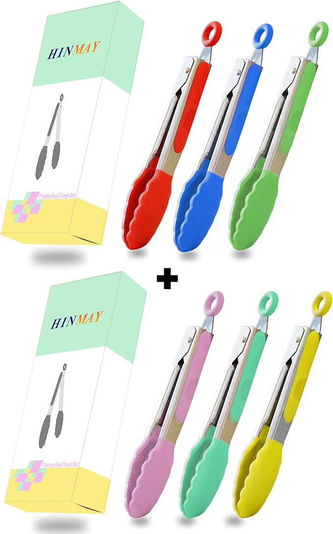Tongs 7-Inch Mini Serving Set of 6 in Six Assorted Colors