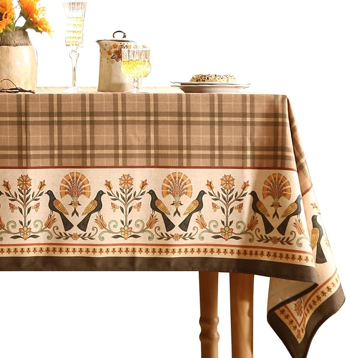 Vintage Brown Checkered Square Tablecloth, Italian Style Soft Linen Wrinkle by bilingaier