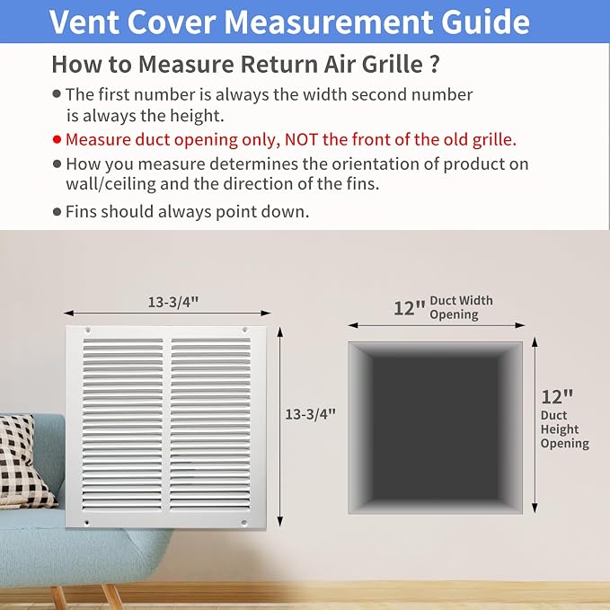 12"W x 12"H Steel Return Air Grille, Air Return Vent Cover - Image 5