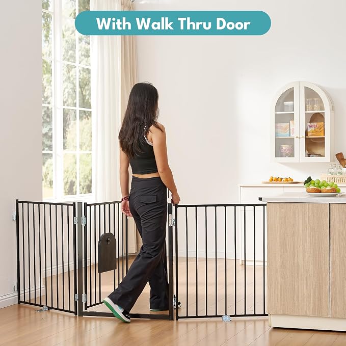 No Pawblems Dog Gate with Cat Door, Free Standing 30'' Tall Foldable Dog Fence - Image 7