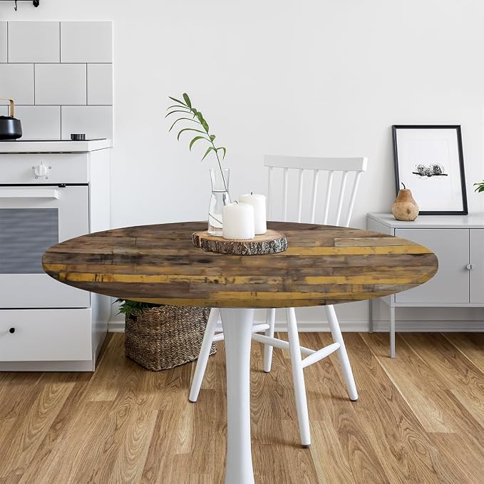 Brown Wooden Planks Retro Round Table Cloth Cover, Elastic Edge Waterproof - Image 6