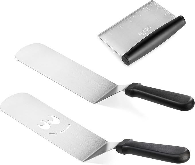 Barbecue Tool Set, 3-Piece Stainless Steel Turners and Dough Scraper