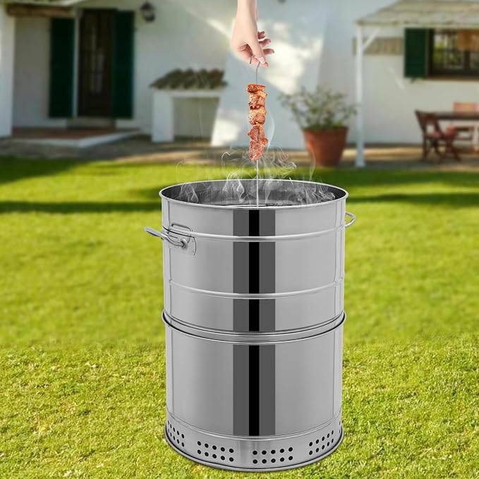 Portable Charcoal Grills, Stainless Steel BBQ Grill Barrel, 360° Smokeless - Image 2
