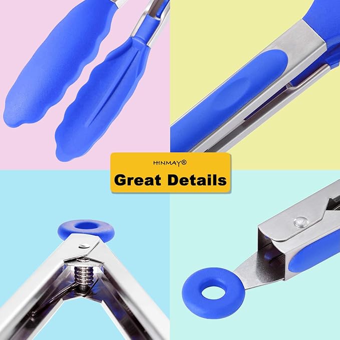 Grilling Tongs 3-Pack, 9-Inch Stainless Steel with Blue Silicone Tips