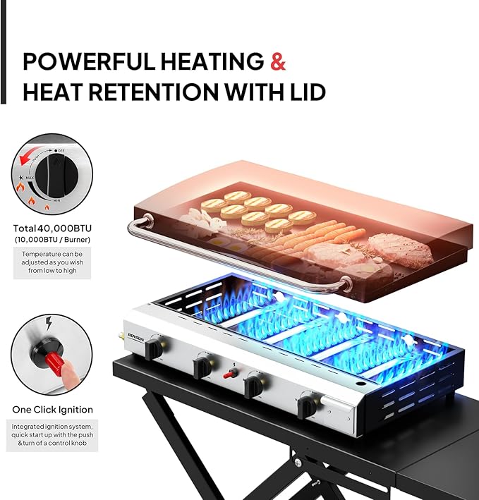 ROVSUN 4 Burner Foldable Propane Griddle - Image 2