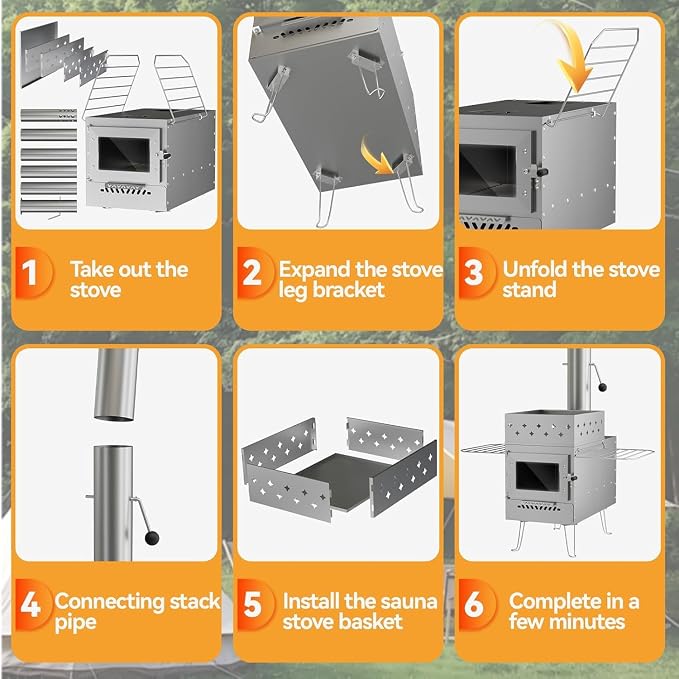 Sauna Hot Tent Stove, Portable Wood Burning Stove - Image 6