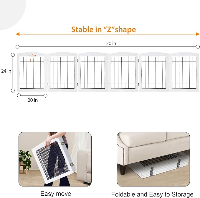 LZRS 6-Panel Extra Wide Wooden Freestanding Dog Gate: Foldable Solid Wood and - Image 5