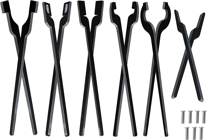 Tongs Set of 6 Blacksmith Blanks, 5/16 Inch Mild Steel, Black