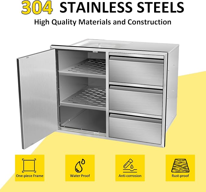Outdoor Kitchen Door Drawer Combo Cabinet 28" W x 22" H x 19.5" D Stainless - Image 3