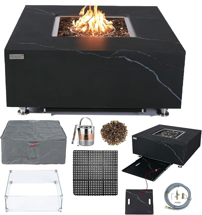 Elementi+ | Bundle Sofia Gas Fire Pit | Marble Porcelain & Metal Frame | 40" by AMSFireplaceInc
