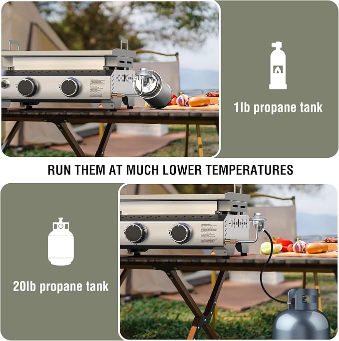 Portable 2 Burner Flat Top Grill, 333 Sq. In. Cooking Area, 16000 BTU Outdoor - Image 6