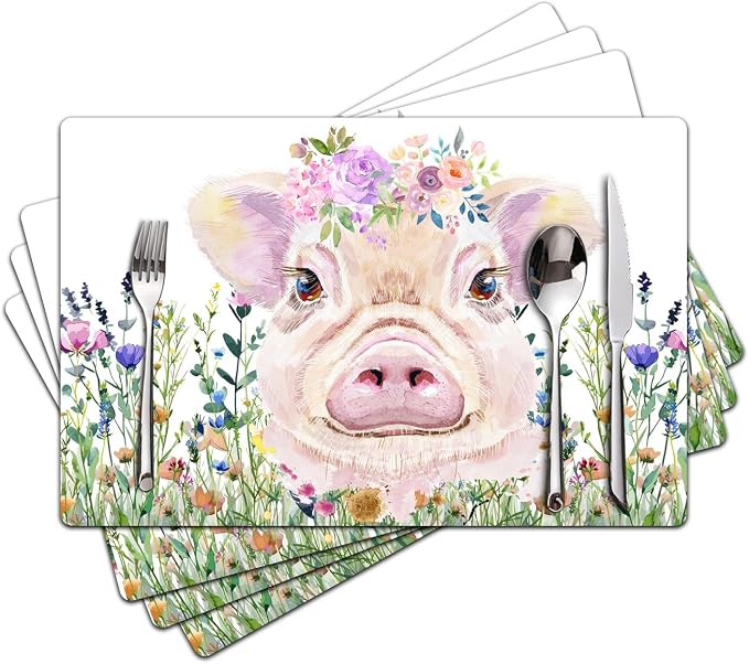 Flower Pig Placemats Set of 4 by Unknown