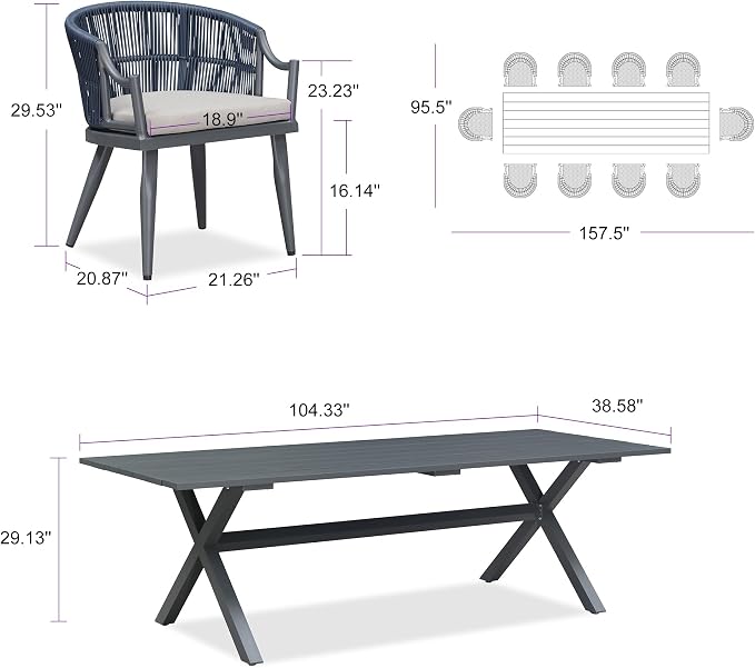 PURPLE LEAF 11 Pieces Outdoor Dining Set All Weather Wicker Patio Dining Set - Image 3