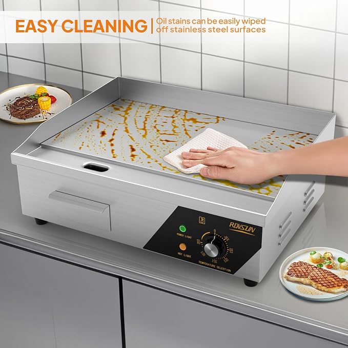 ROVSUN 22" Electric Countertop Flat Top Griddle, 1600W Electric Griddle - Image 4