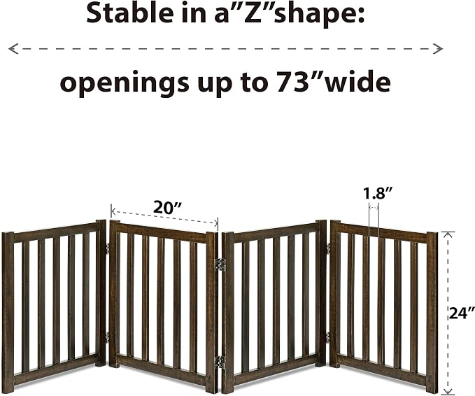 LZRS 4-Panel Wooden Free Standing Foldable Dog Gate Indoor – 24" High, Extra - Image 3