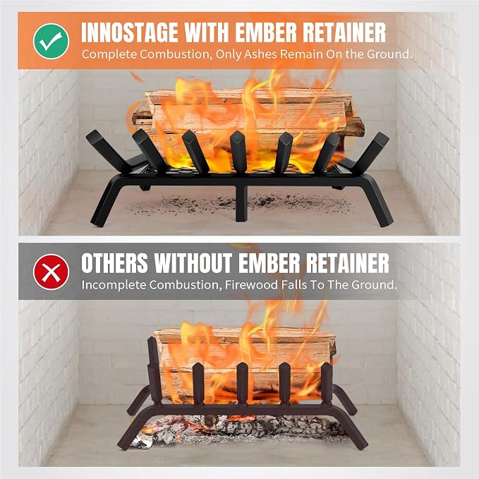 Fireplace Grates with Ember Retainer- 21 Inch Fireplace Log Grate Heavy Duty - Image 3