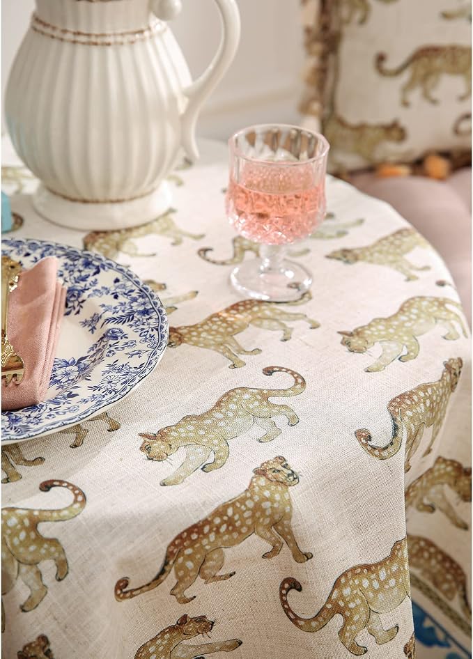 patdrea Designer Linen Rectangular Table Cloth, Vintage Leopard Animal Soft - Image 4
