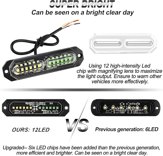 ASPL 8pcs Sync Feature Ultra Slim 12-LED Surface Mount Flashing Strobe Lights - Image 2