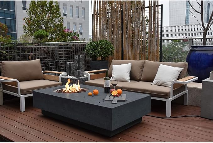Elementi | Metropolis Gas Fire Pit Cast Concrete 56" Rectangular Fire Table - Image 9