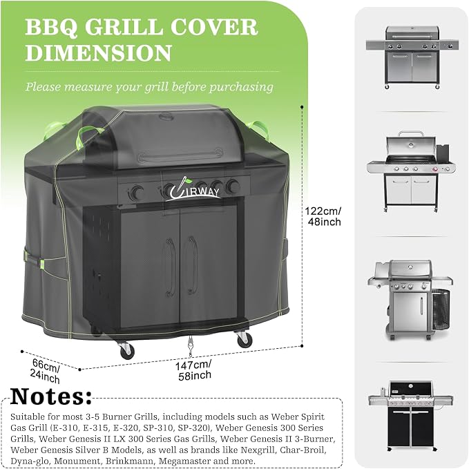 UIRWAY Grill Cover for Outdoor Grill 58 Inch, 600D Heavy Duty Waterproof BBQ - Image 2