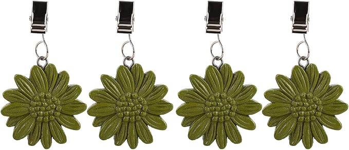 TwoFish Home Set of 4 Green Sunflower Resin Tablecloth Weights Clips Green by TwoFishHomeFashionLLC
