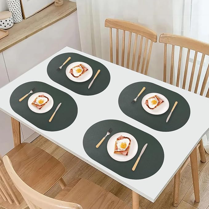 Faux Leather Placemats Set of 6 Oval Reversible Placemat Waterproof Green and - Image 7