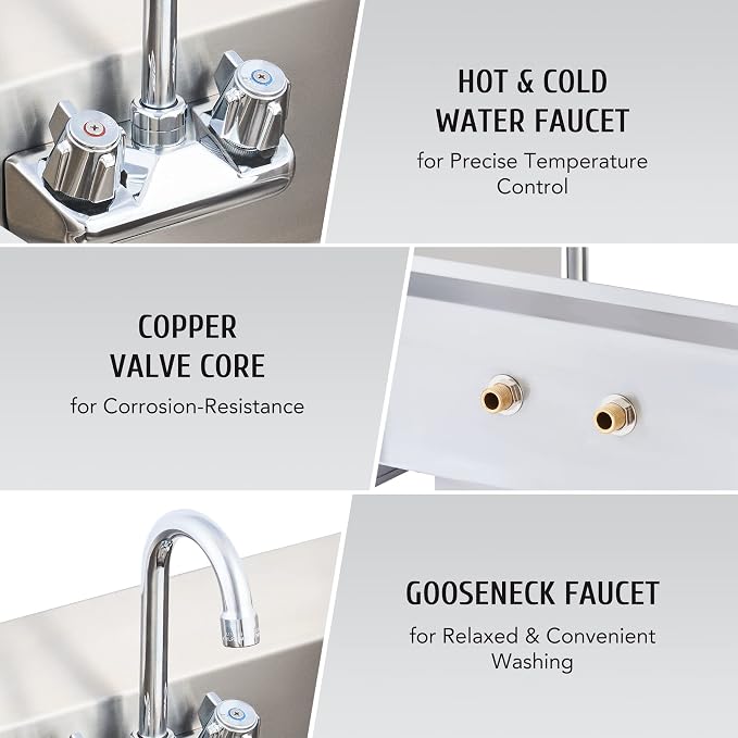 WILPREP Commercial Hand Sink, NSF Stainless Steel Sink Commercial Utility Sink - Image 6
