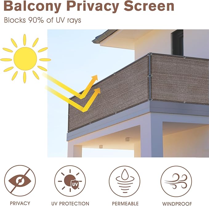 Sunny Guard Customized 3.3'x19' Brown Balcony Privacy Screen, 180 GSM - Image 2