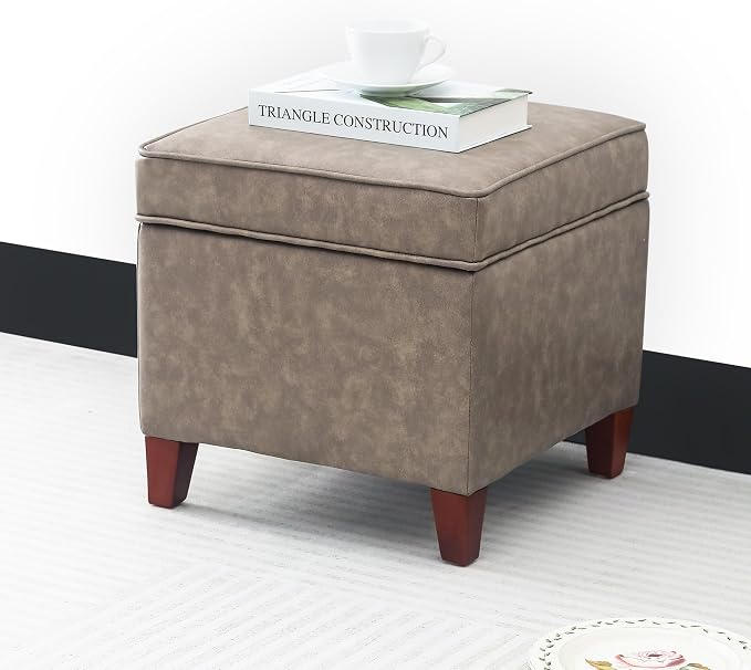 Adeco 17.5" Square Faux Leather Ottoman by Adeco